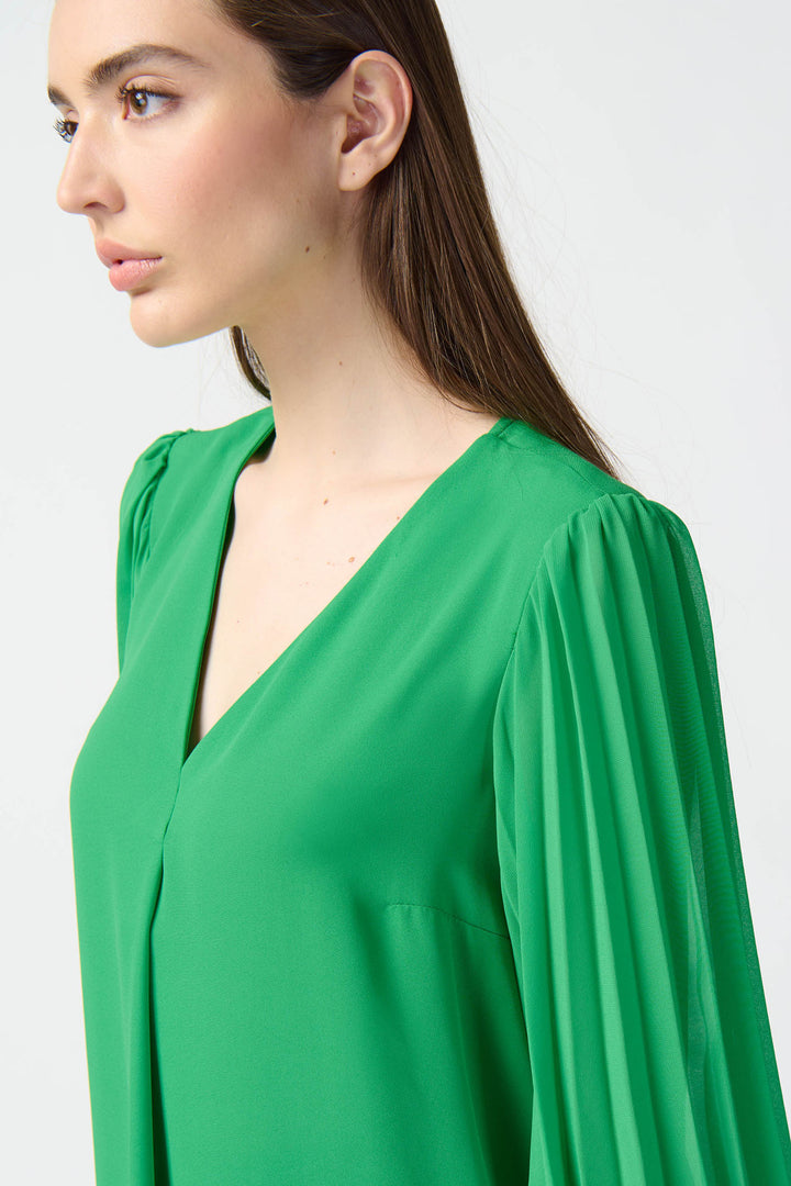 Joseph Ribkoff 241173 Island Green Georgette Pleated Chiffon Sleeves Top - Dotique Chestefield