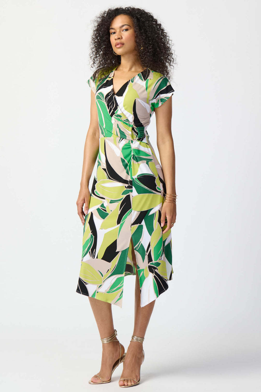 Joseph Ribkoff 241201 Green Tropical Print Silky Knit Dress - Dotique Chesterfield