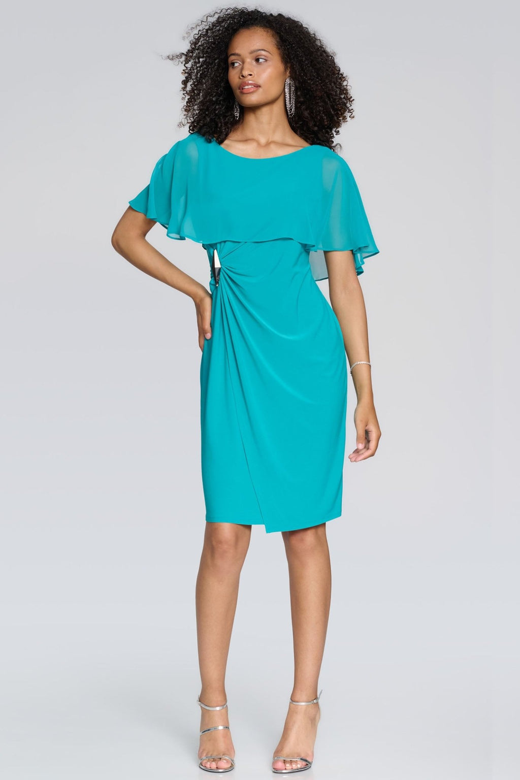 Joseph Ribkoff 241708 Serenity Blue Jersey Dress With Chiffon Cape - Dotique