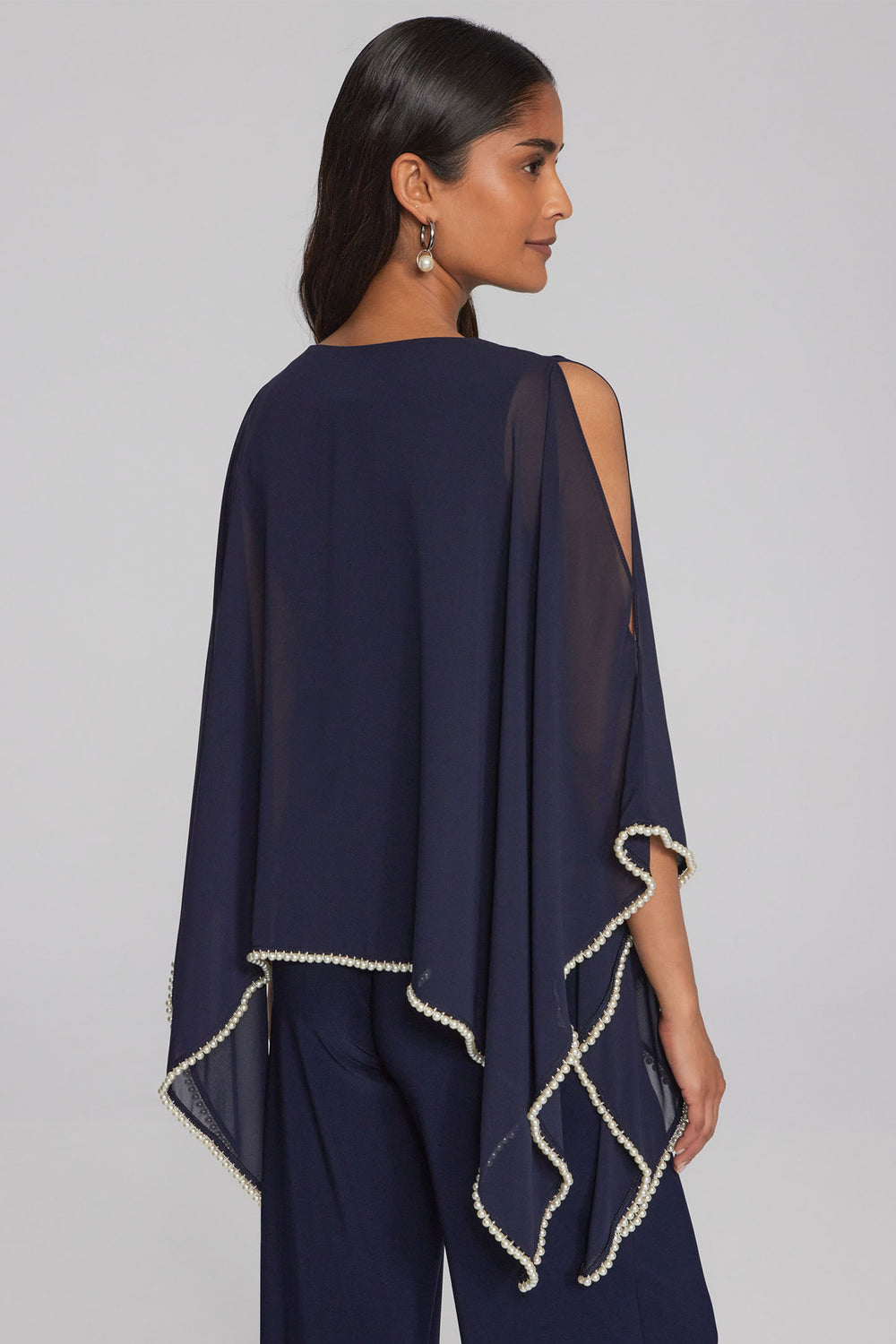 Joseph Ribkoff 241715 Navy Chiffon & Jersey Poncho Top - Dotique