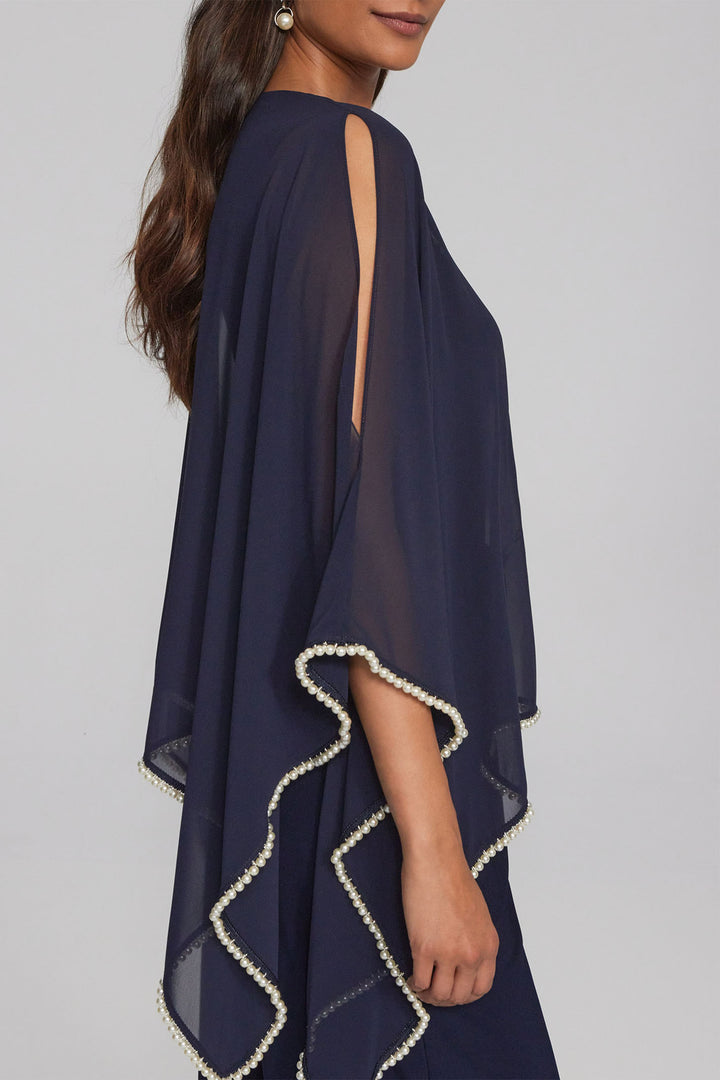 Joseph Ribkoff 241715 Navy Chiffon & Jersey Poncho Top - Dotique