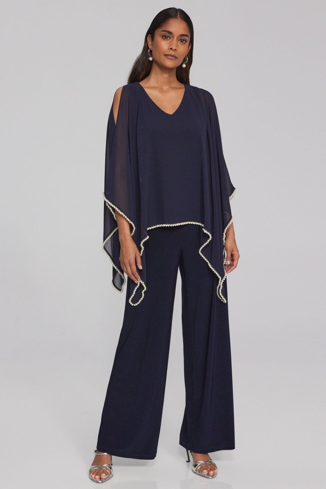 Joseph Ribkoff 241715 Navy Chiffon & Jersey Poncho Top – Dotique