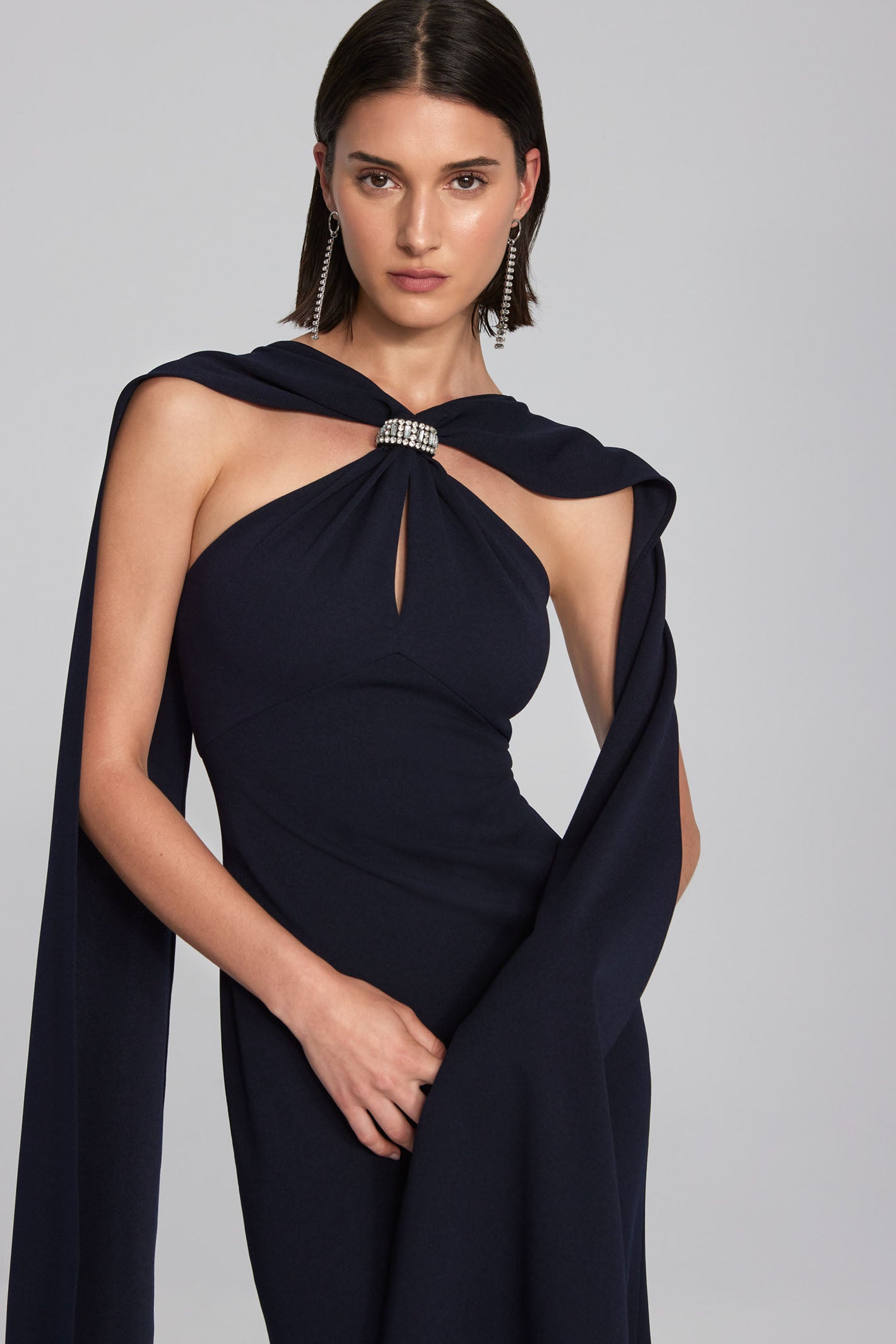 Joseph Ribkoff 241786 Midnight Blue Drape Sleeve Long Dress – Dotique