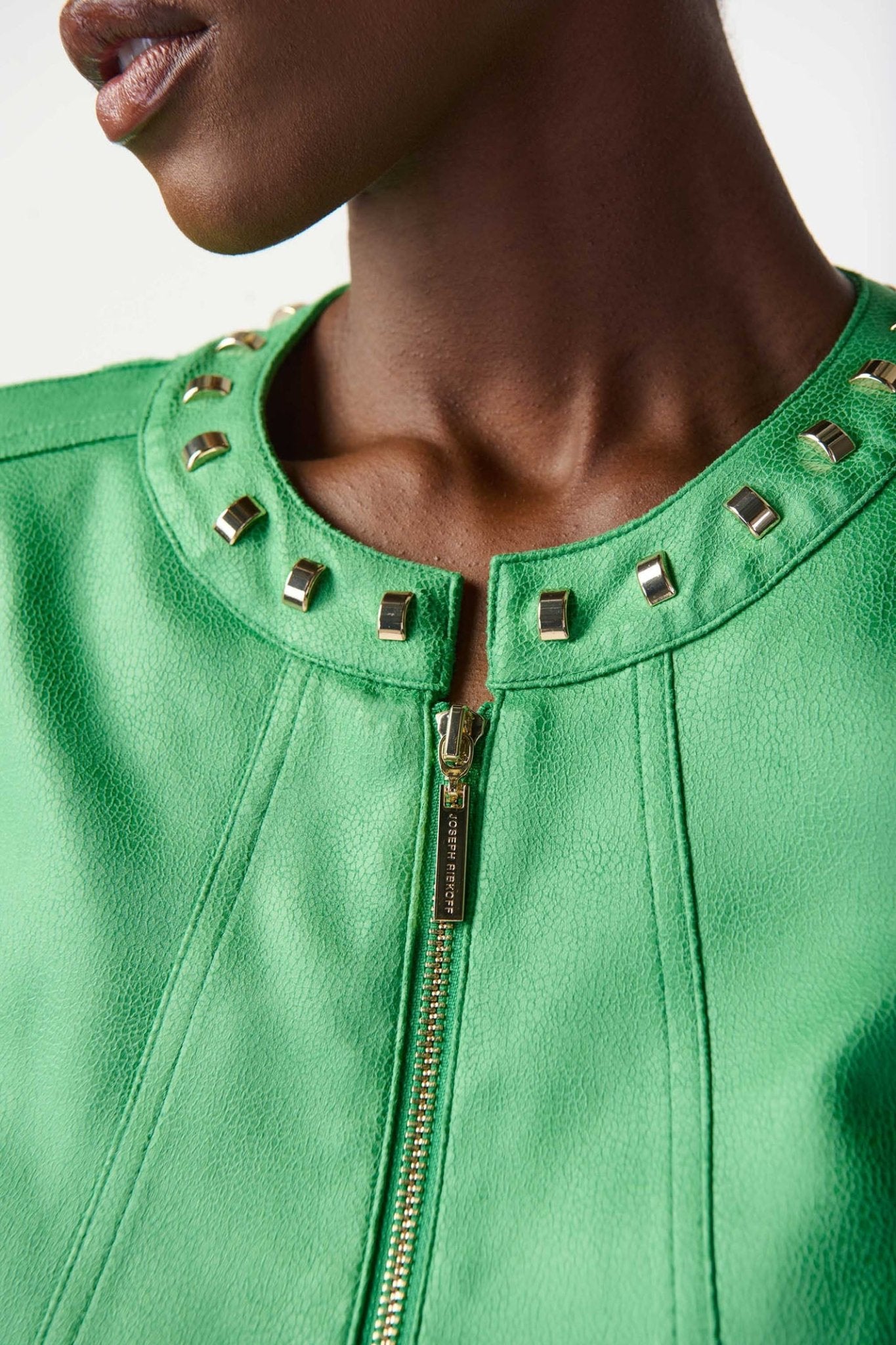 Joseph Ribkoff 241909 Island Green Faux Leather Zip Front Jacket - Dotique Chesterfield