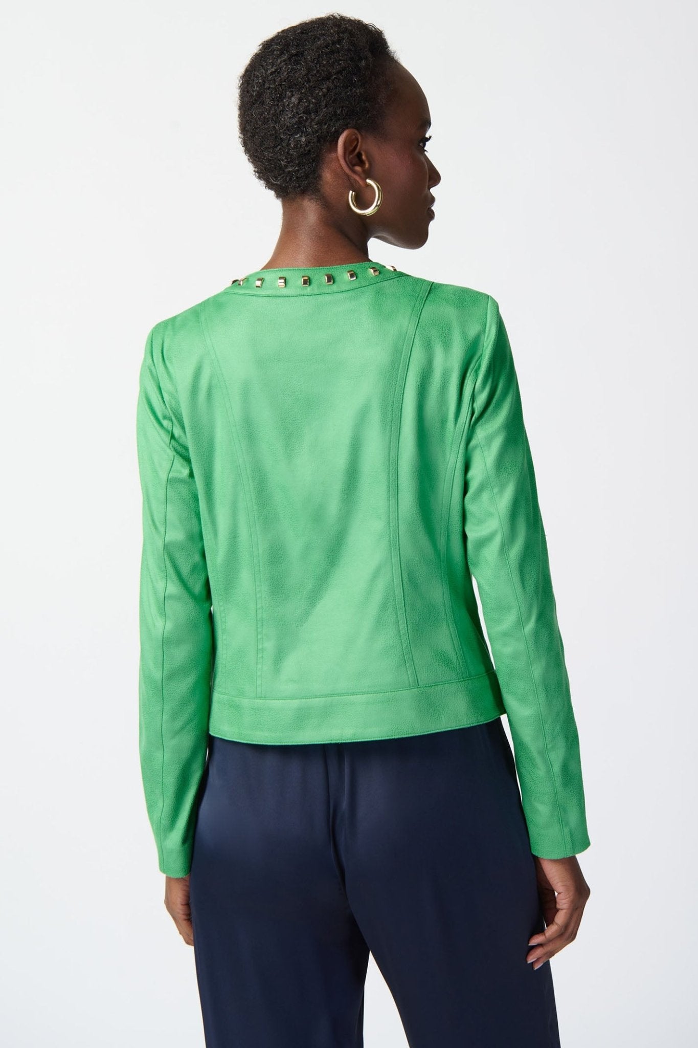 Joseph Ribkoff 241909 Island Green Faux Leather Zip Front Jacket - Dotique Chesterfield