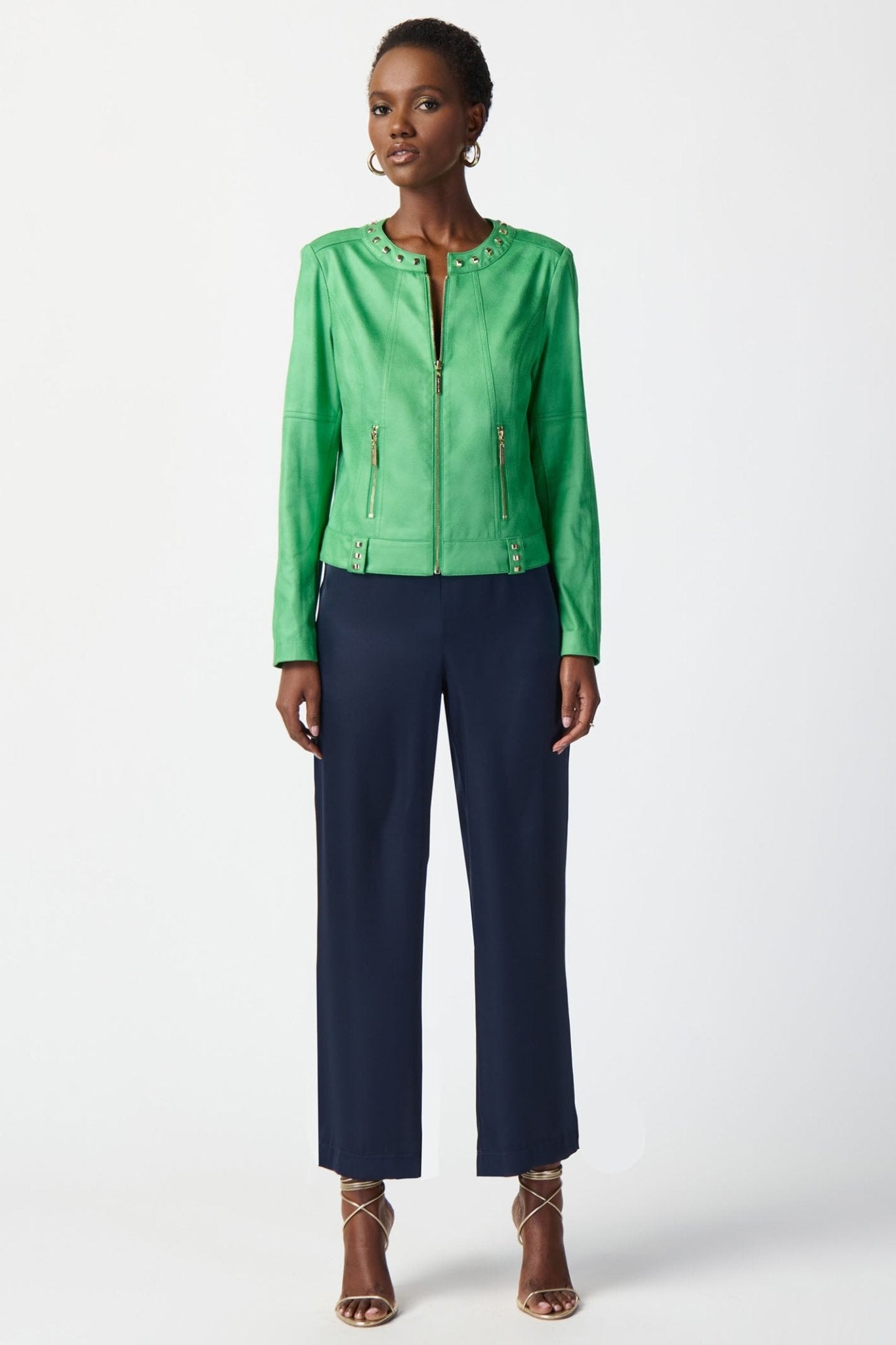 Joseph Ribkoff 241909 Island Green Faux Leather Zip Front Jacket - Dotique Chesterfield