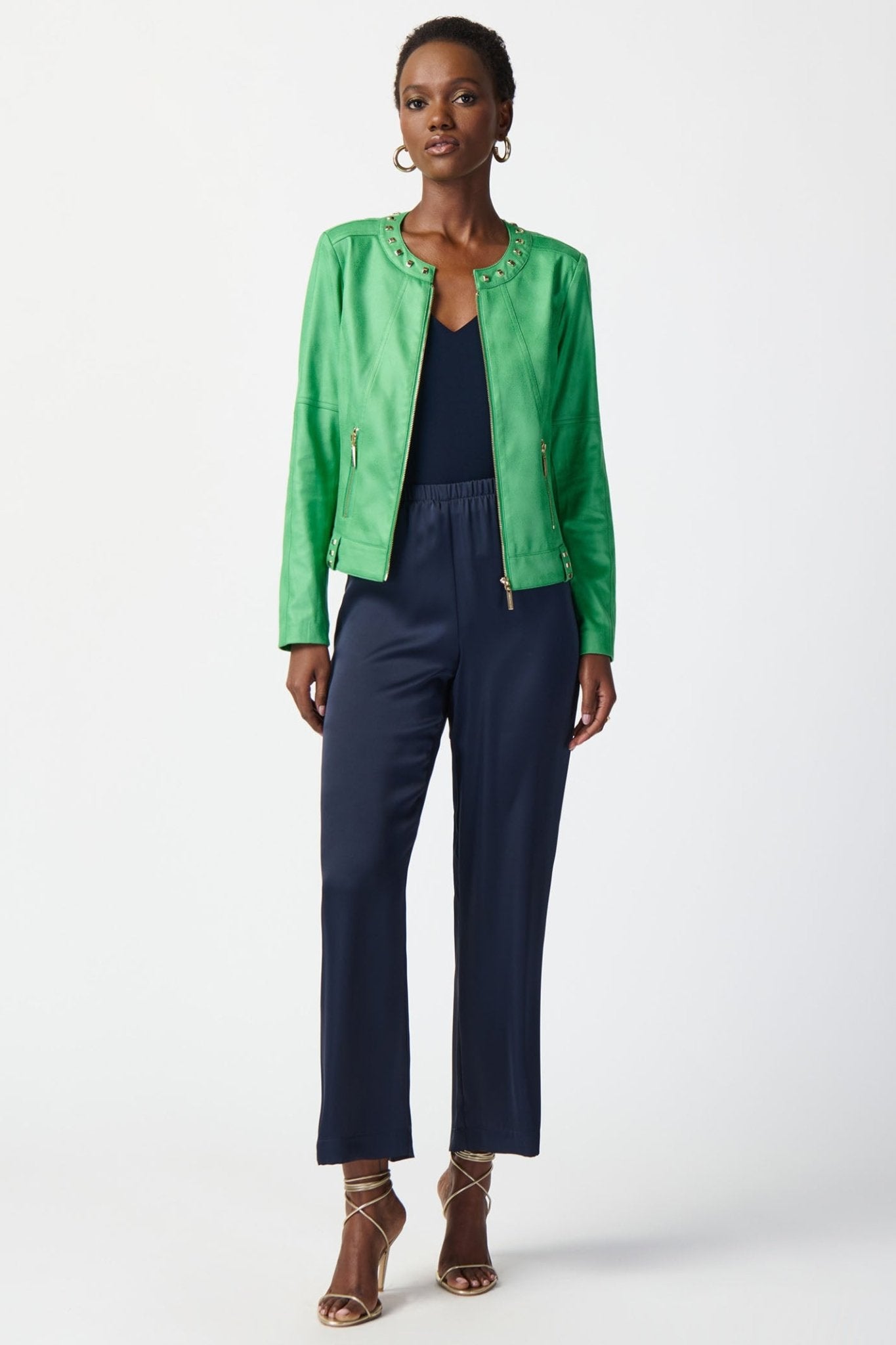 Joseph Ribkoff 241909 Island Green Faux Leather Zip Front Jacket - Dotique Chesterfield