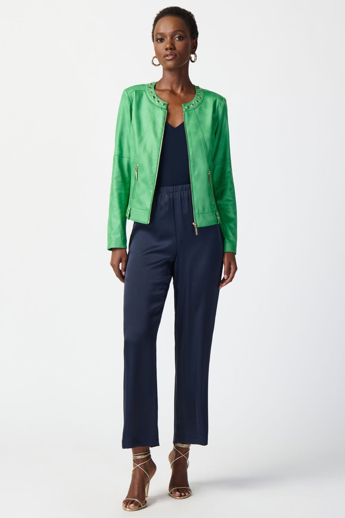 Joseph Ribkoff 241909 Island Green Faux Leather Zip Front Jacket - Dotique Chesterfield