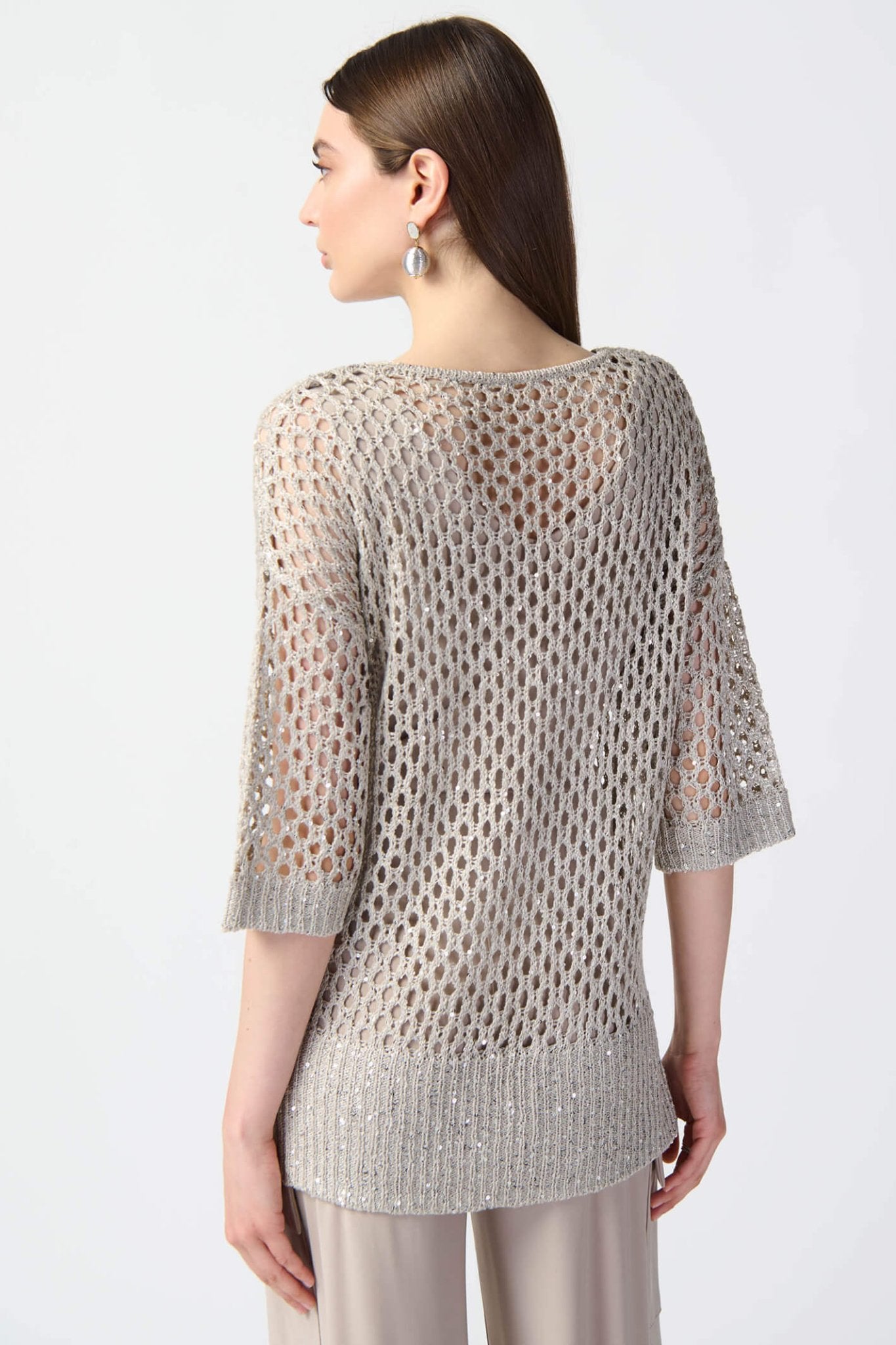 Joseph Ribkoff 241922 Champagne Open Stitch Sequin Jumper - Dotique Chestefield
