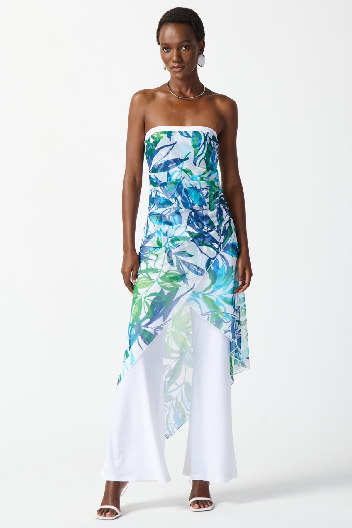Joseph Ribkoff 242024 Blue Print Tropical Strapless Jumpsuit - Dotique