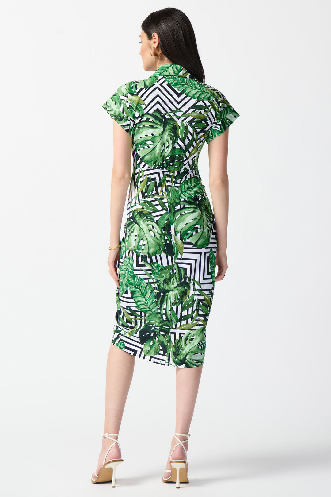 Joseph Ribkoff 242033 Green Tropical Print Jersey Shirt Dress - Dotique