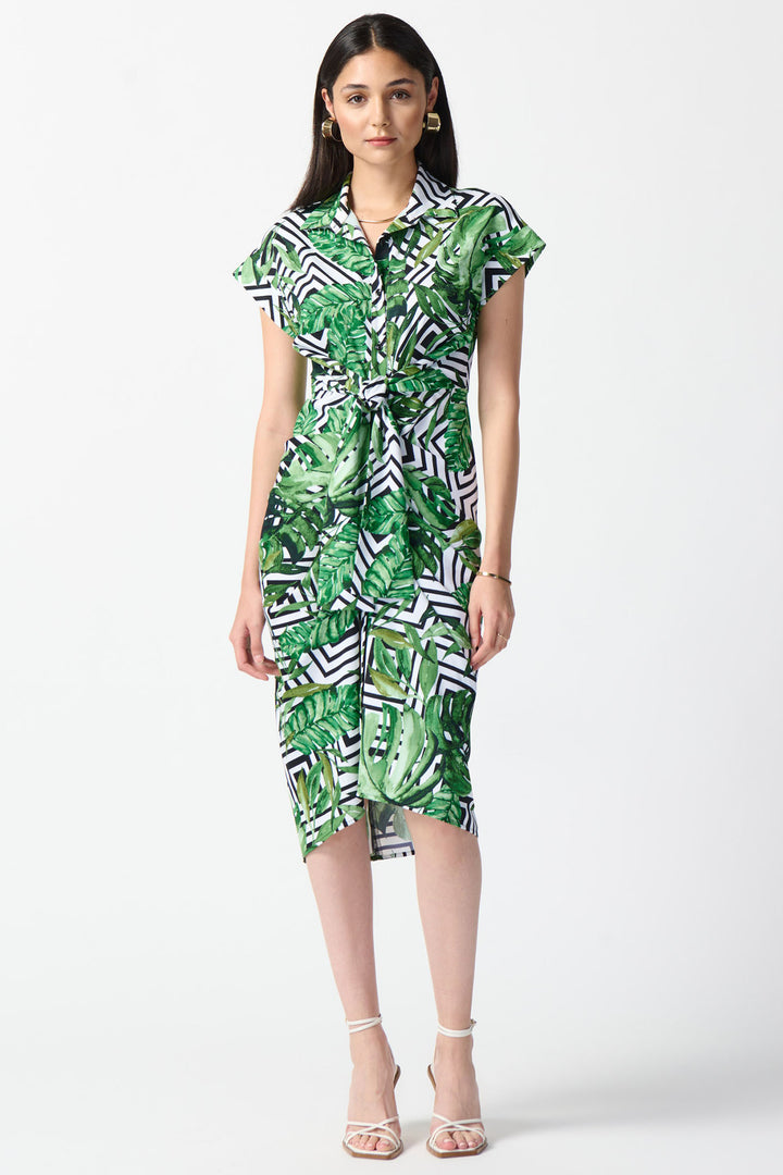 Joseph Ribkoff 242033 Green Tropical Print Jersey Shirt Dress - Dotique