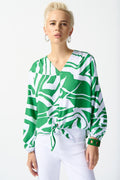 Joseph Ribkoff 242121 Green Abstract Print Front Tie Top - Dotique