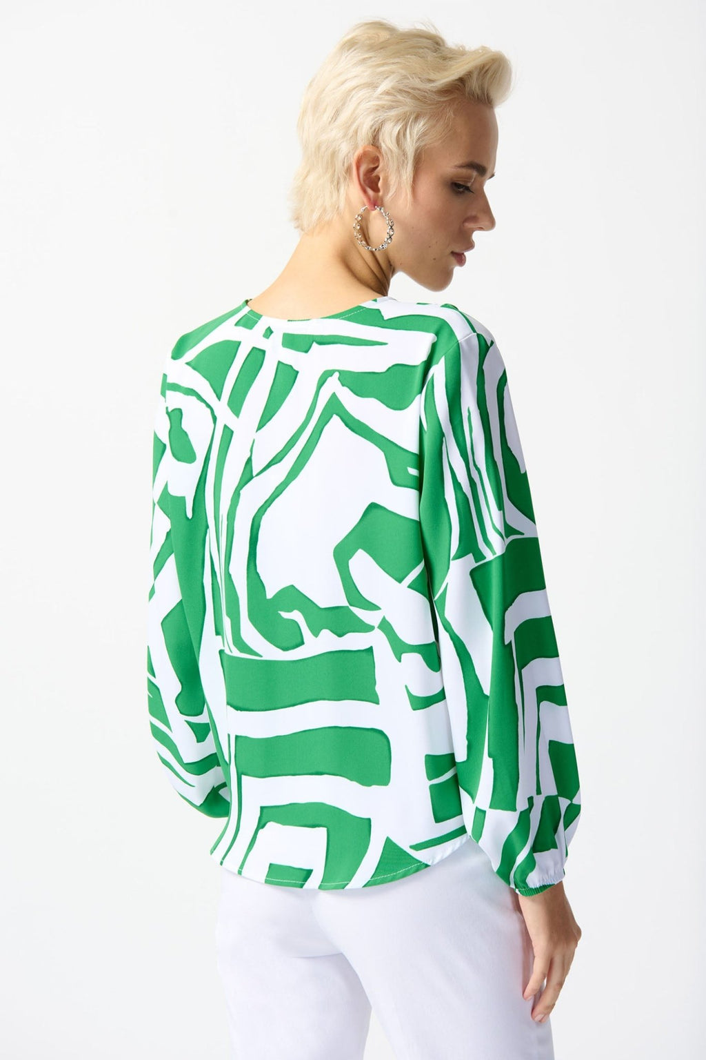 Joseph Ribkoff 242121 Green Abstract Print Front Tie Top - Dotique