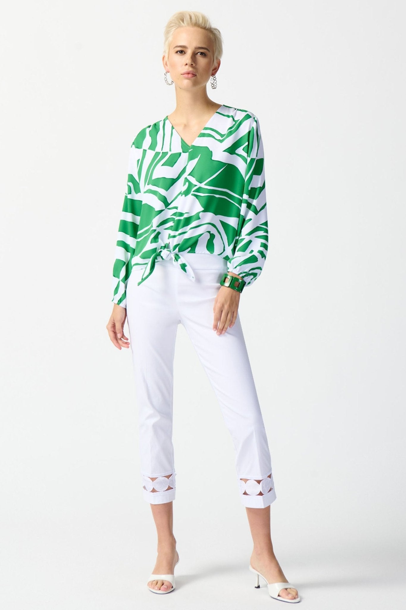 Joseph Ribkoff 242121 Green Abstract Print Front Tie Top - Dotique