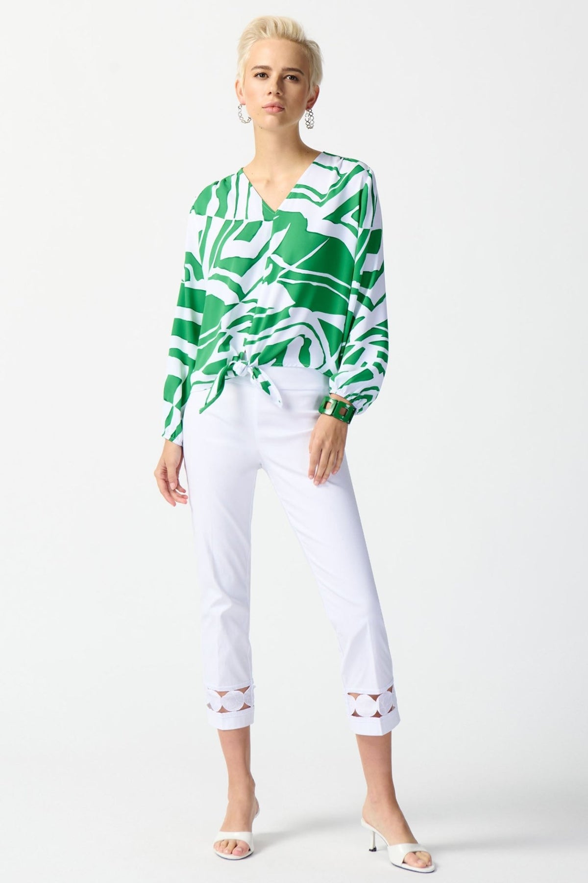 Joseph Ribkoff 242121 Green Abstract Print Front Tie Top - Dotique