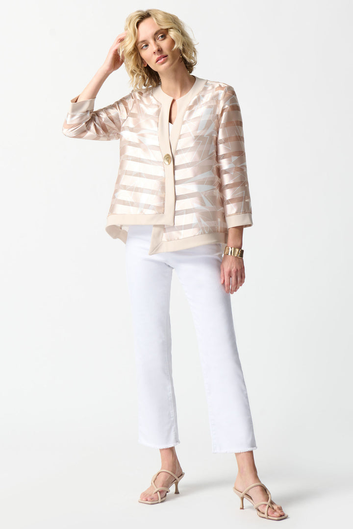 Joseph Ribkoff 242170 2934 Taupe Sheer Stripe One Button Jacket - Dotique