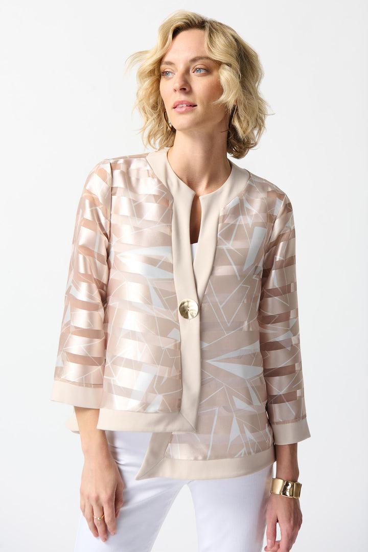 Joseph Ribkoff 242170 2934 Taupe Sheer Stripe One Button Jacket - Dotique