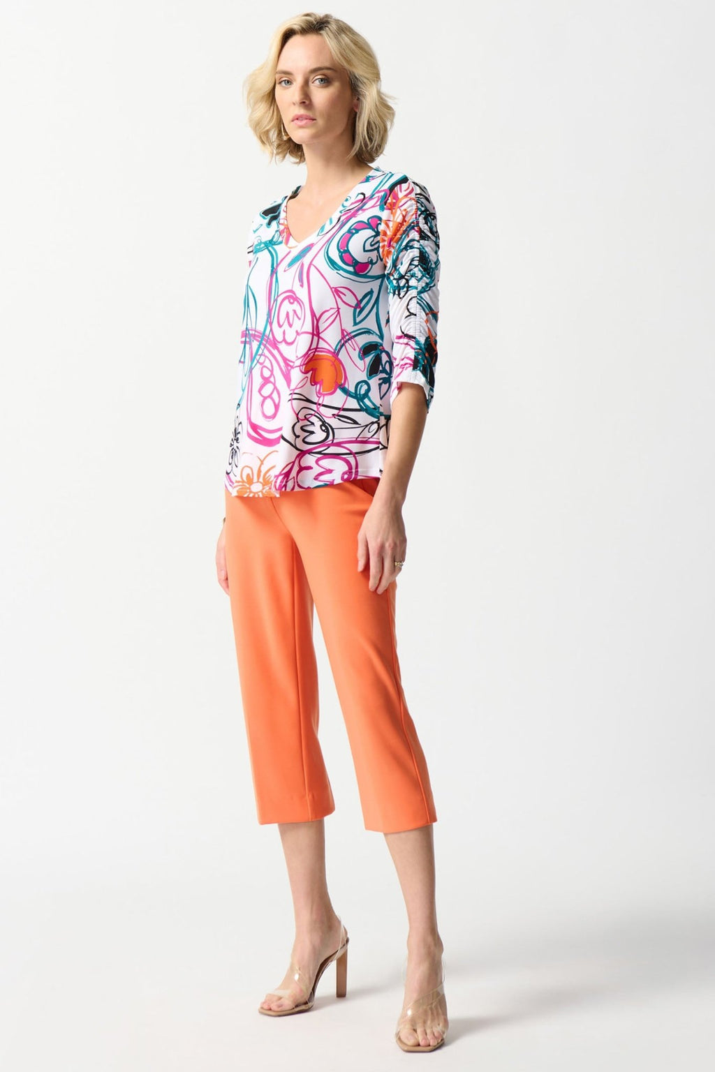 Joseph Ribkoff 242179 Vanilla Multi Paisley Print V-Neck Jersey Top - Dotique