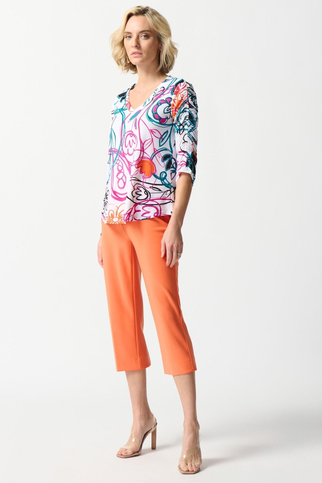 Joseph Ribkoff 242179 Vanilla Multi Paisley Print V-Neck Jersey Top - Dotique