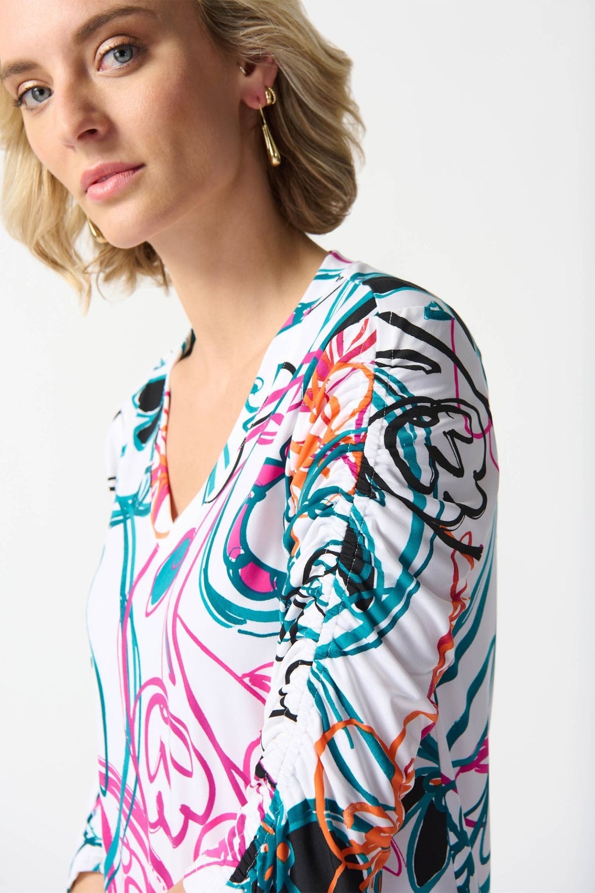 Joseph Ribkoff 242179 Vanilla Multi Paisley Print V-Neck Jersey Top - Dotique