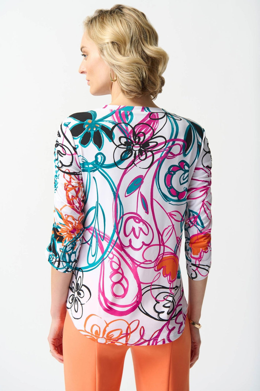 Joseph Ribkoff 242179 Vanilla Multi Paisley Print V-Neck Jersey Top - Dotique