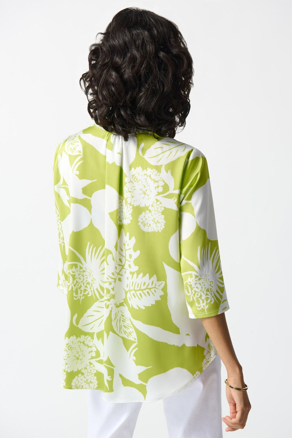 Joseph Ribkoff 242184 Lime Green Print Tie-Neck Top - Dotique
