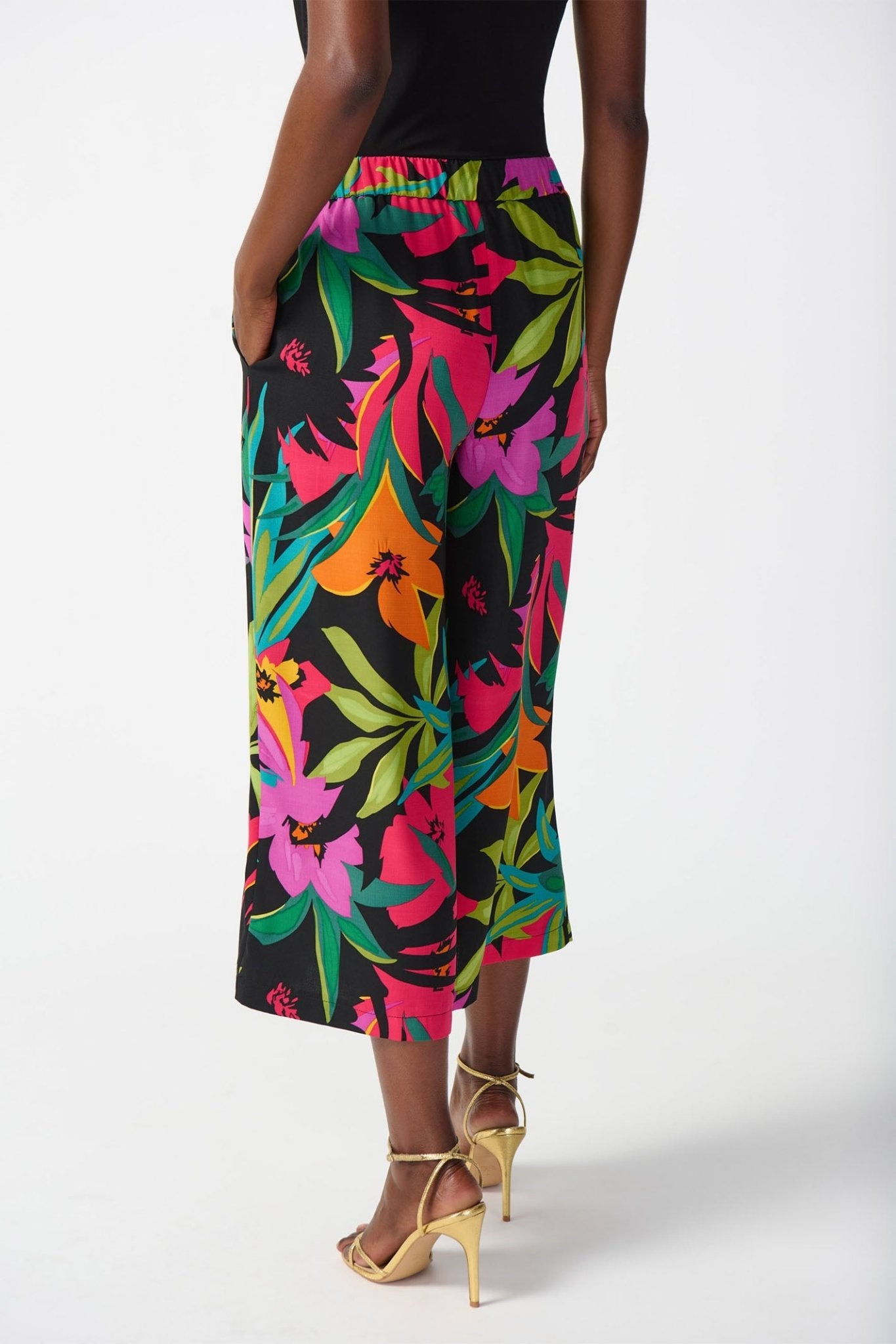 Joseph Ribkoff 242211 Black Multi Tropical Print Culotte Trousers - Dotique