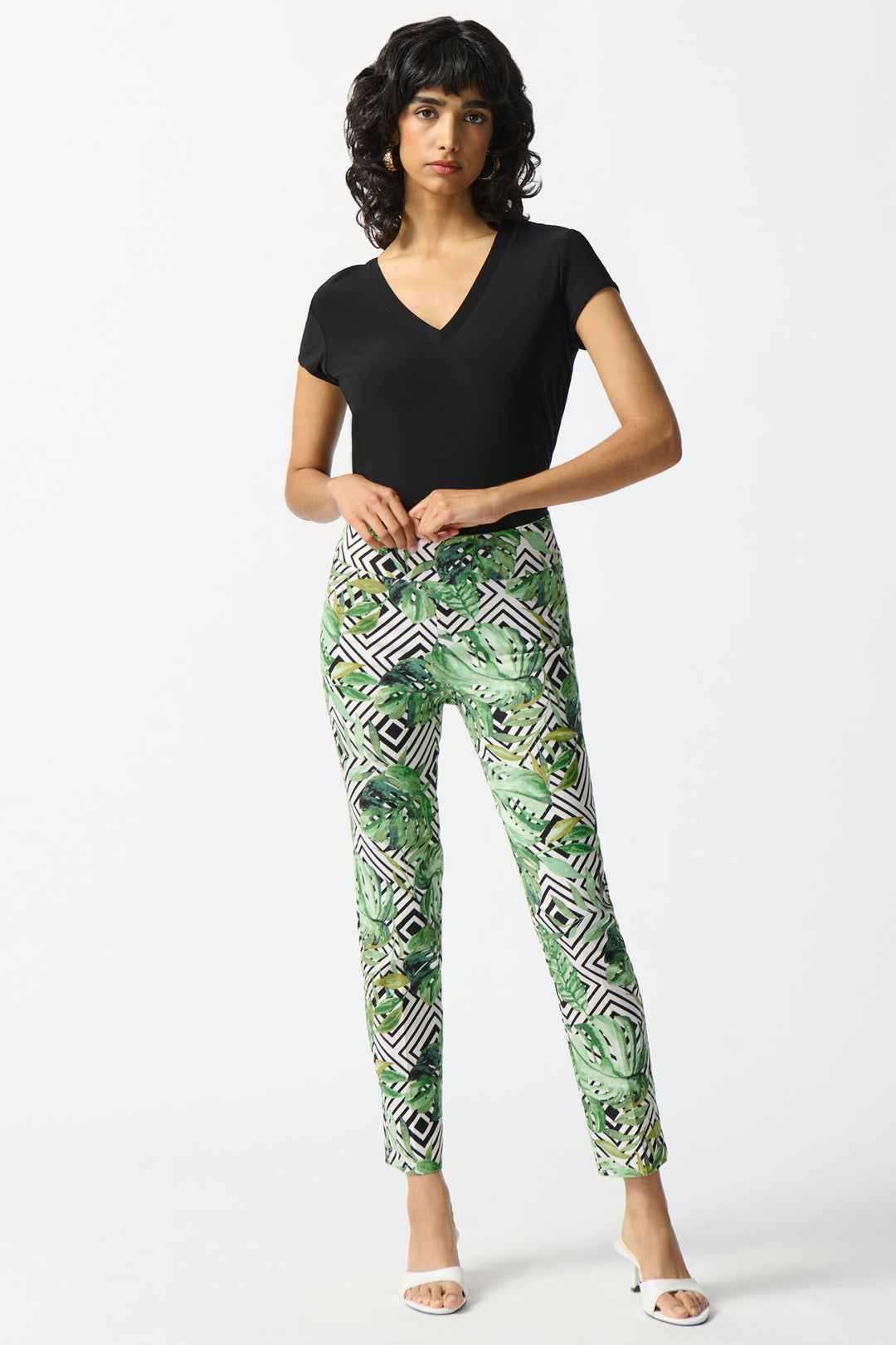 Joseph Ribkoff 242223 Green Print Millennium Printed Crop Trousers - Dotique