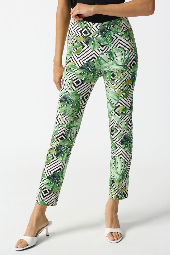 Joseph Ribkoff 242223 Green Print Millennium Printed Crop Trousers - Dotique