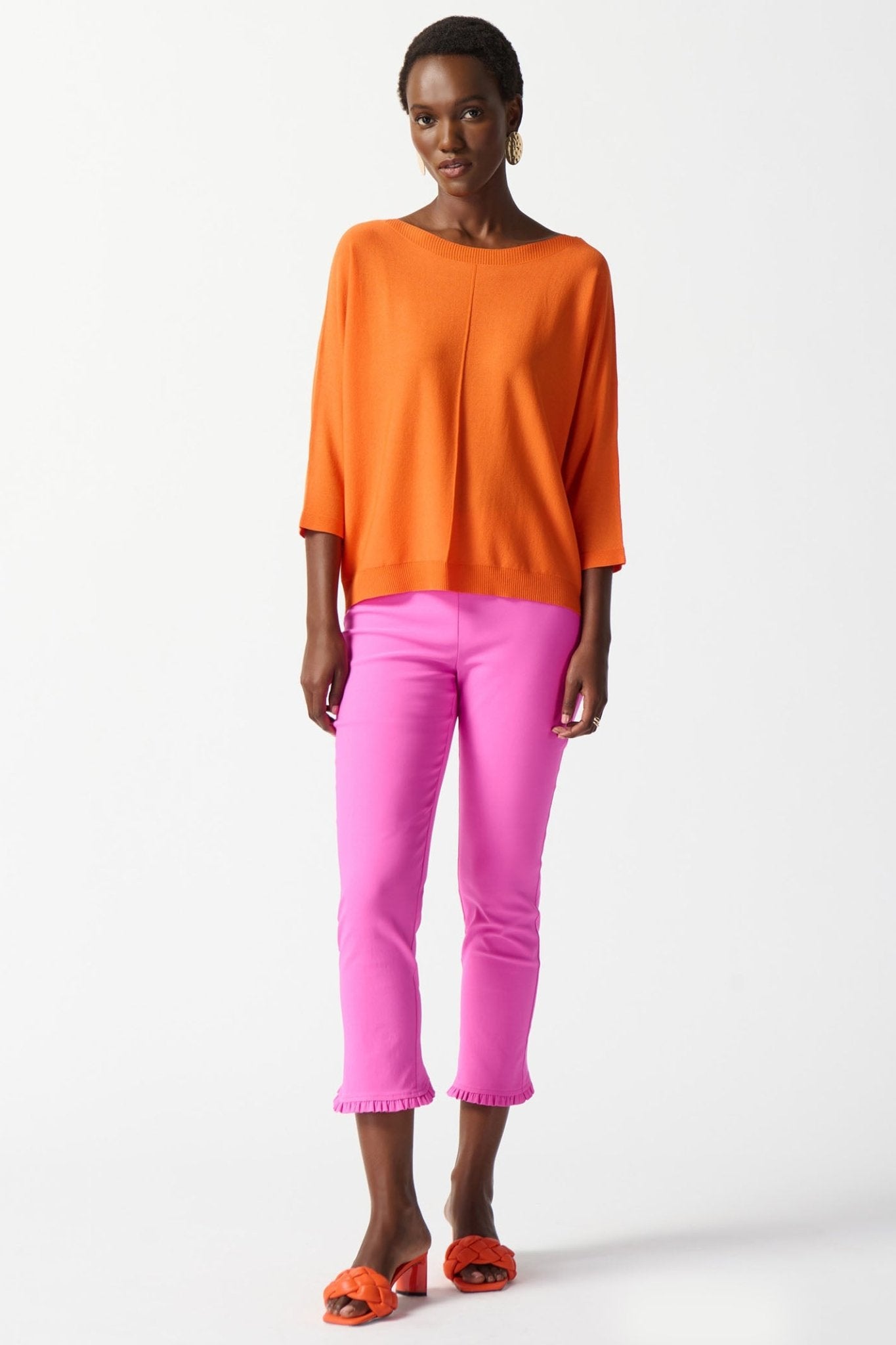 Joseph Ribkoff 242905 Mandarin Orange Wide Neck Soft Knit Jumper - Dotique