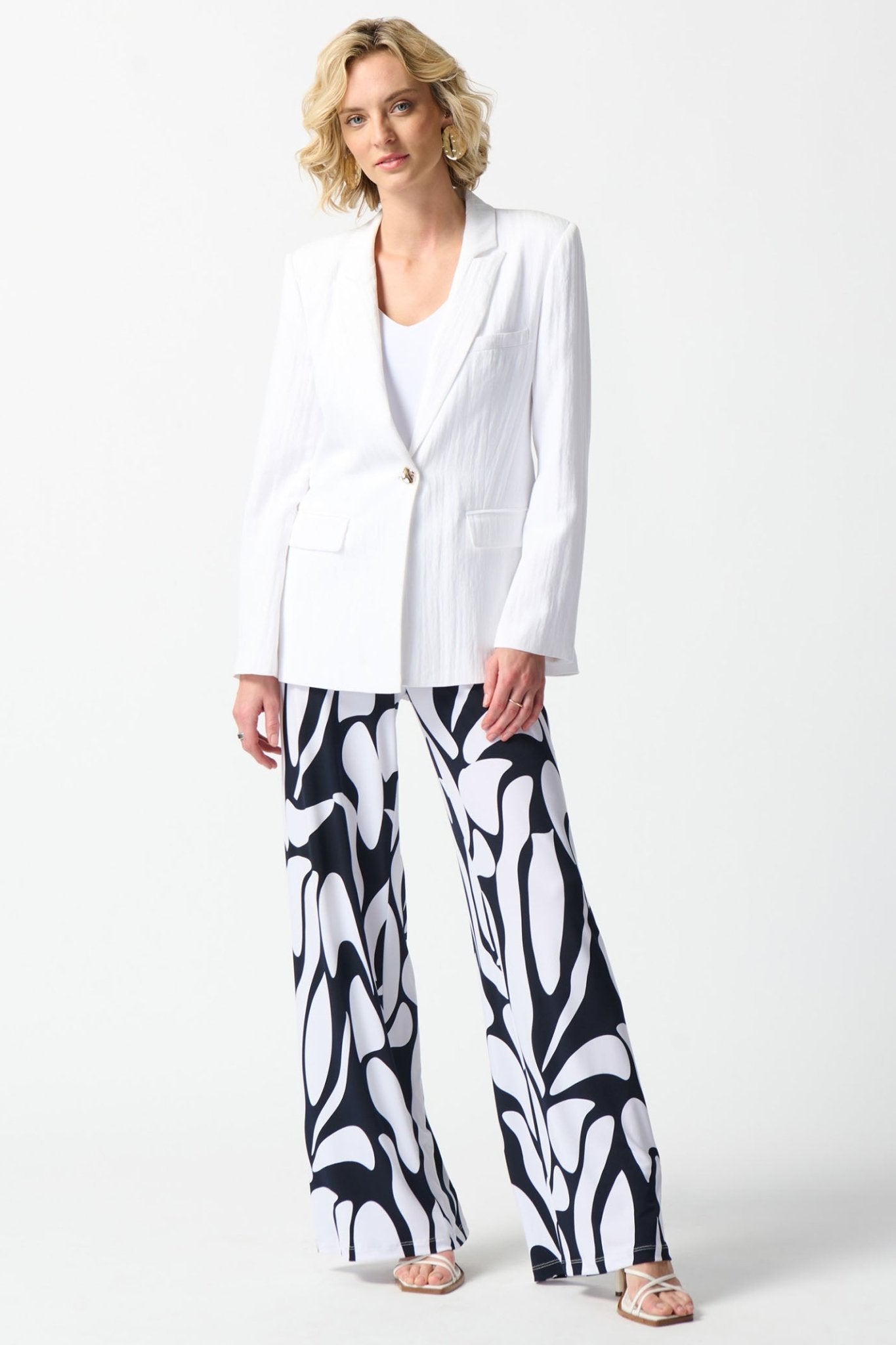 Joseph Ribkoff 242913 White Crinkle One Button Blazer Jacket - Dotique