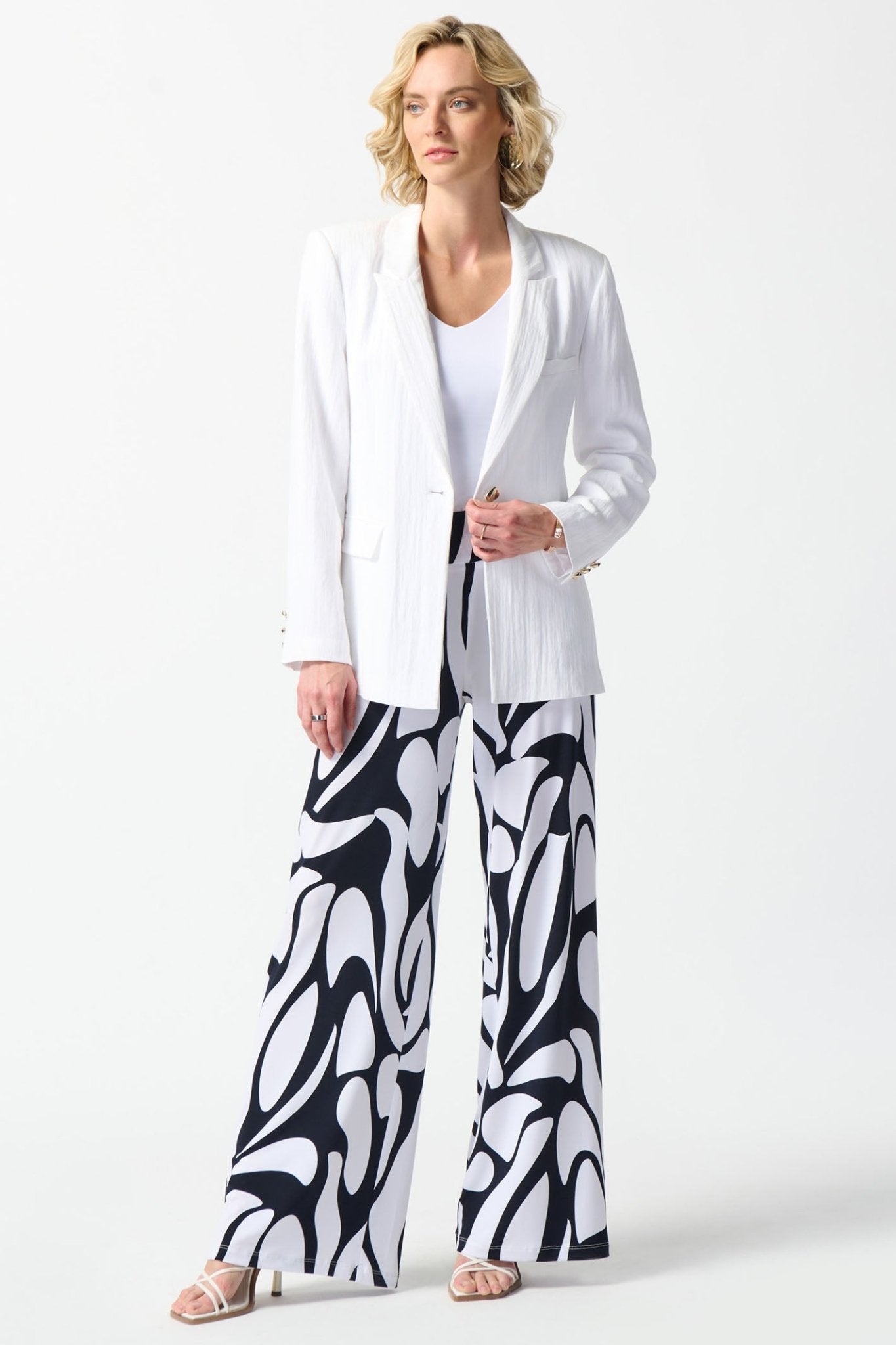 Joseph Ribkoff 242913 White Crinkle One Button Blazer Jacket - Dotique