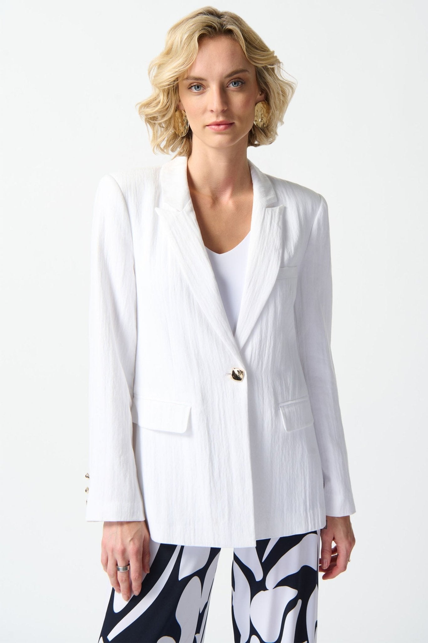 Joseph Ribkoff 242913 White Crinkle One Button Blazer Jacket - Dotique