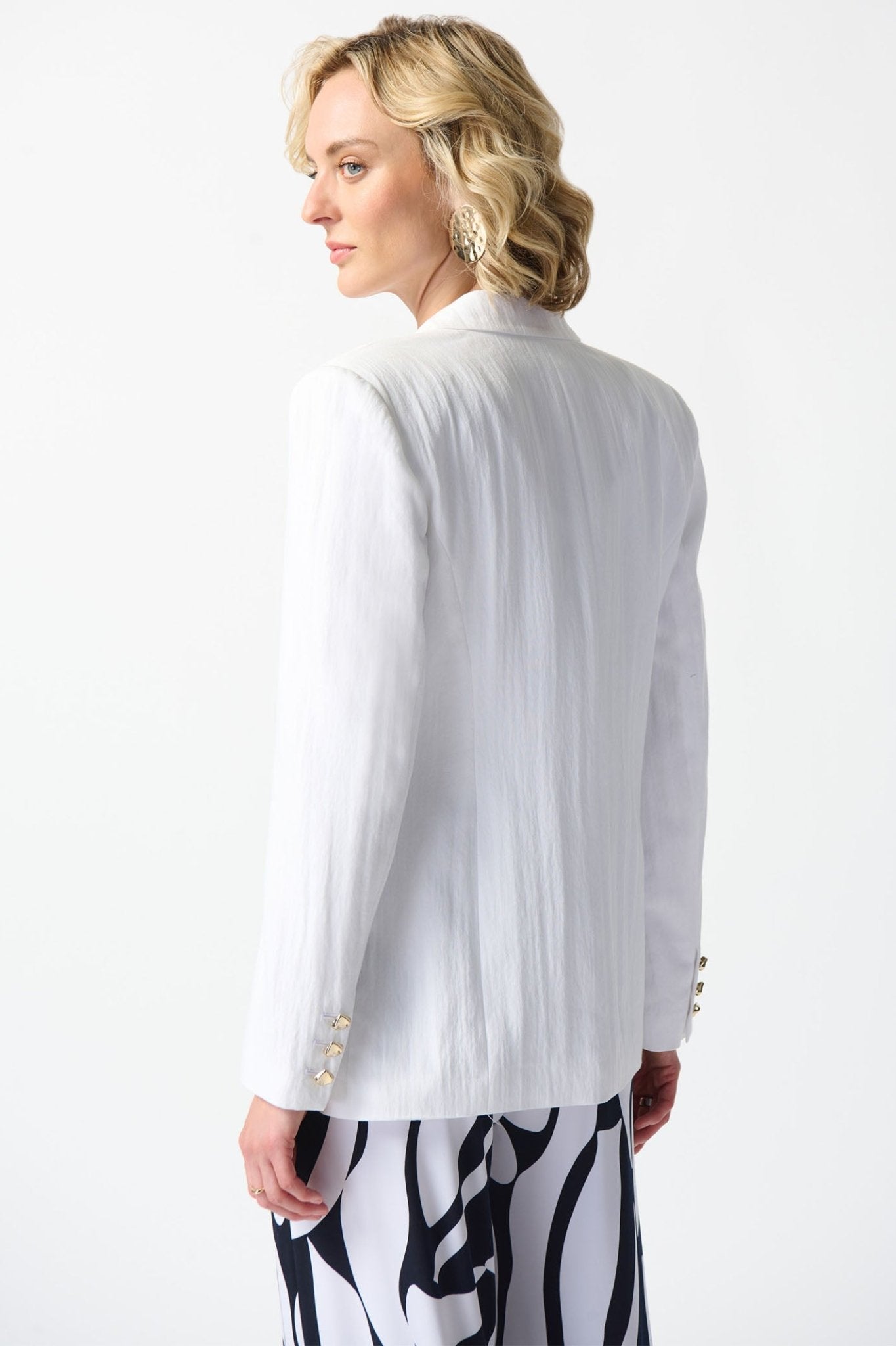Joseph Ribkoff 242913 White Crinkle One Button Blazer Jacket - Dotique