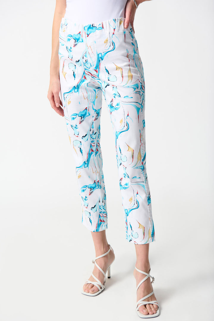 Joseph Ribkoff 242923 White Blue Marble Print Trousers - Dotique