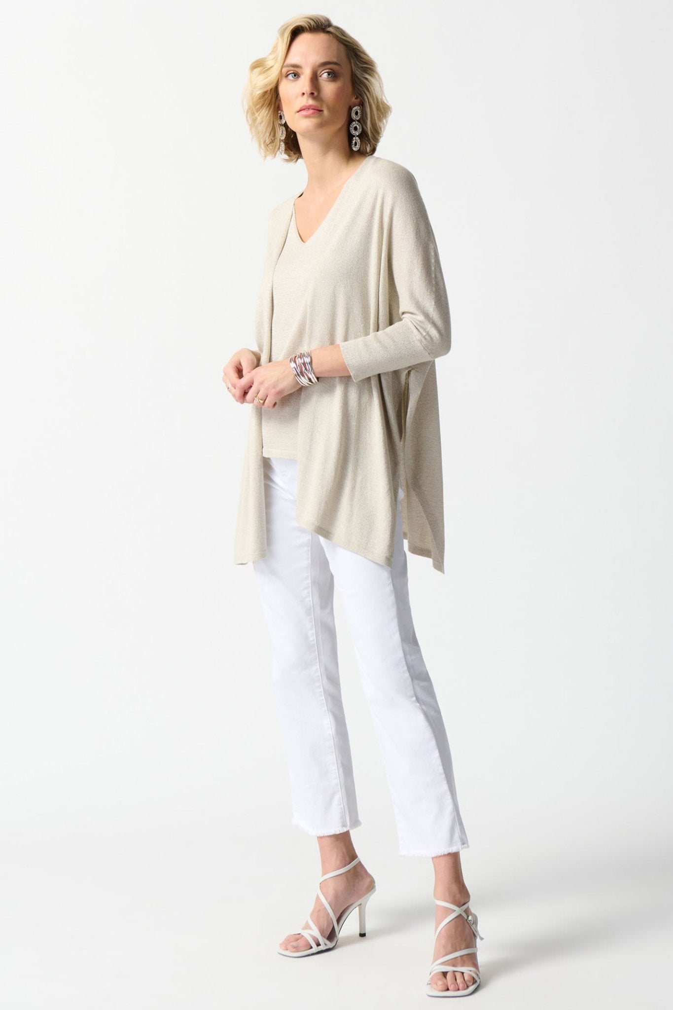 Joseph Ribkoff 242927 Sand Lurex Two-Piece Knit Cover-Up Set - Dotique