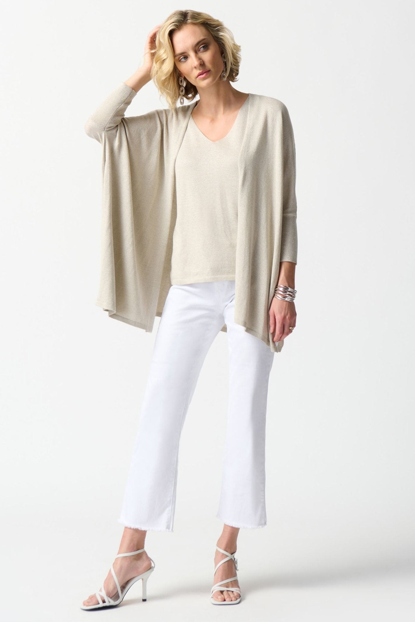 Joseph Ribkoff 242927 Sand Lurex Two-Piece Knit Cover-Up Set - Dotique