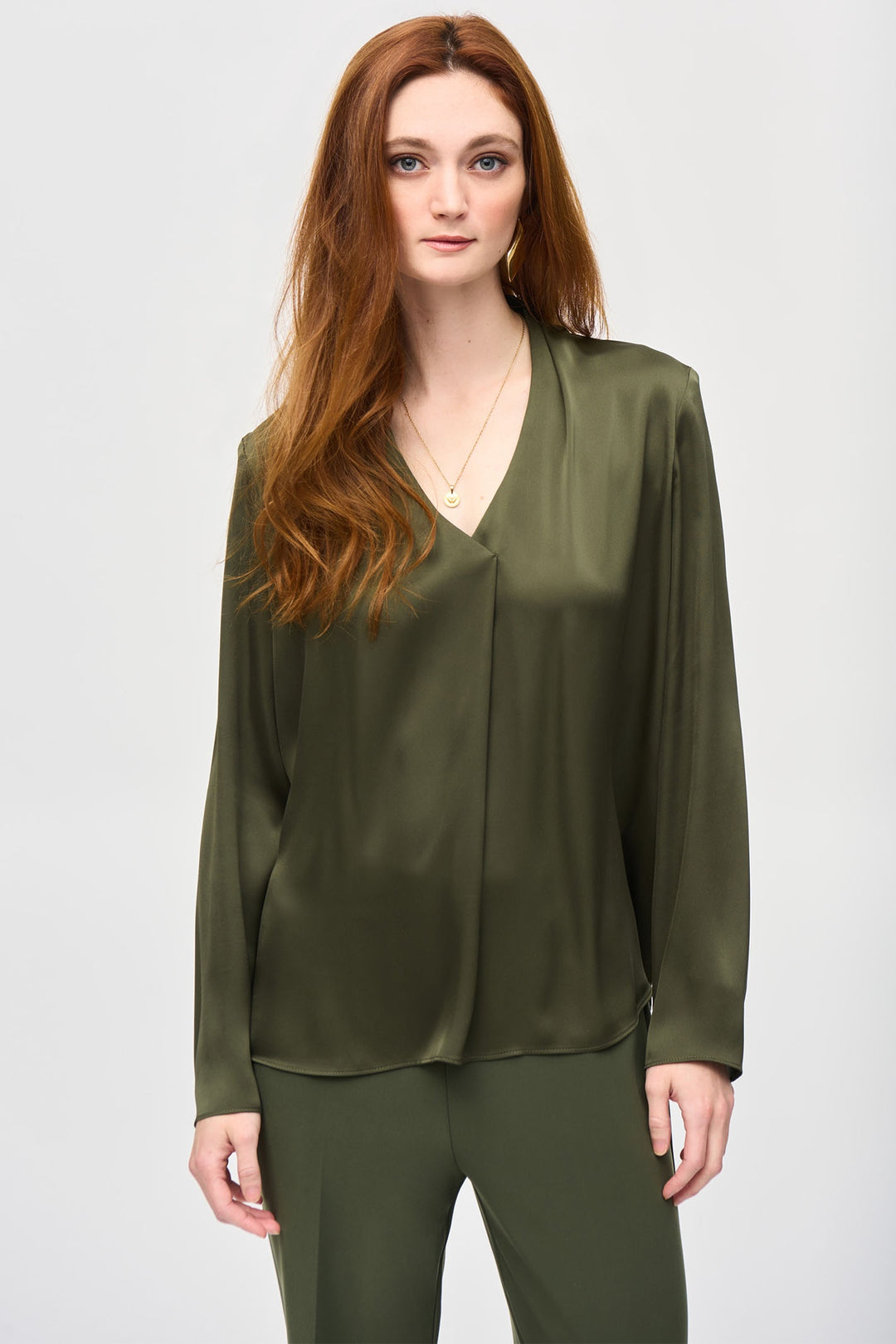 Joseph Ribkoff 243057 Iguana Green Satin Straight Top - Dotique