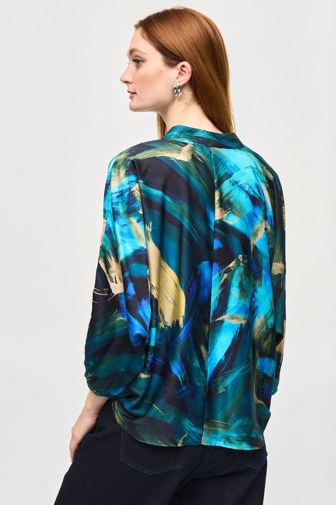 Joseph Ribkoff 243102 Black Multi (178) Satin Abstract Print Cocoon Top - Dotique