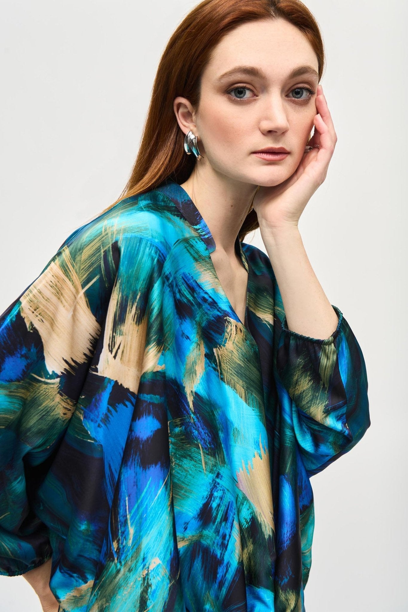 Joseph Ribkoff 243102 Black Multi (178) Satin Abstract Print Cocoon Top - Dotique