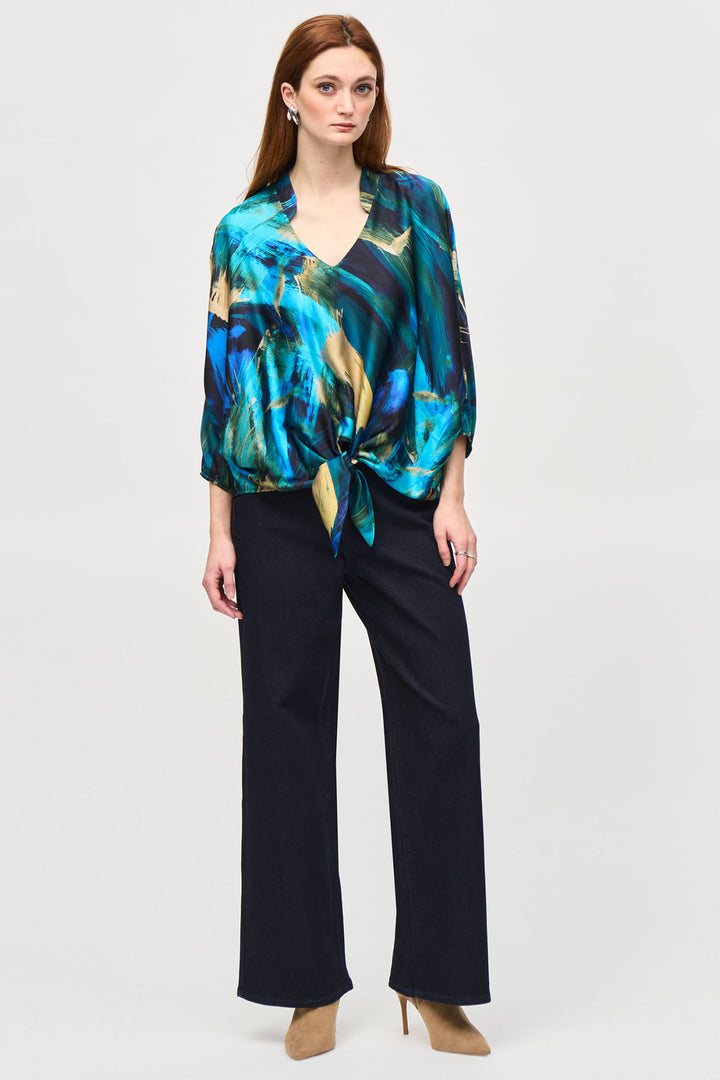 Joseph Ribkoff 243102 Black Multi (178) Satin Abstract Print Cocoon Top - Dotique