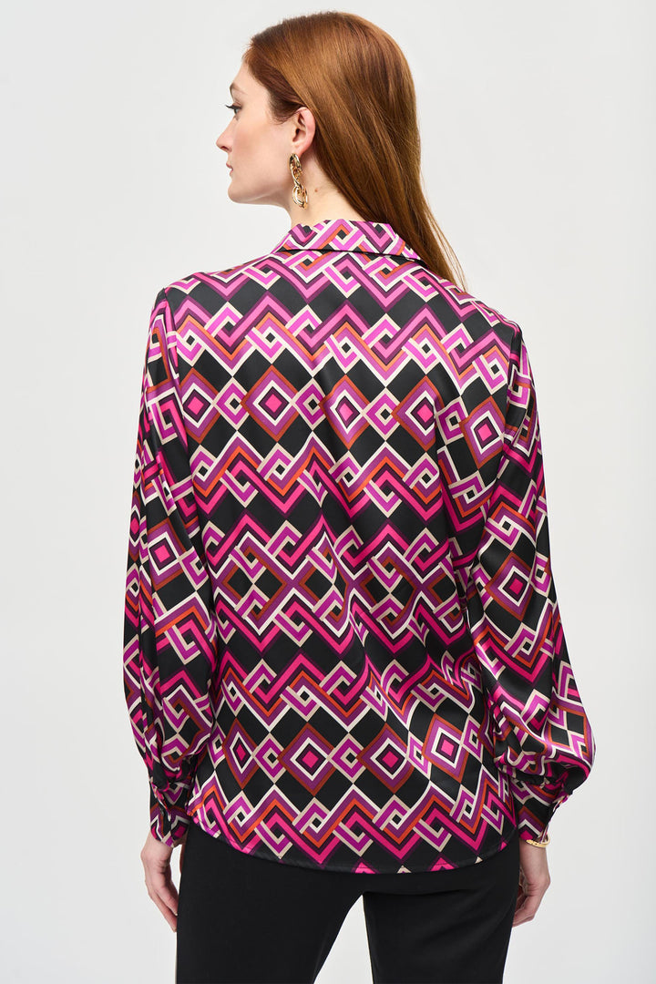 Joseph Ribkoff 243166 Pink Black (178) Satin Geometric Print Top - Dotique