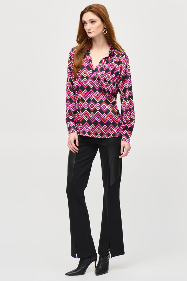 Joseph Ribkoff 243166 Pink Black (178) Satin Geometric Print Top - Dotique