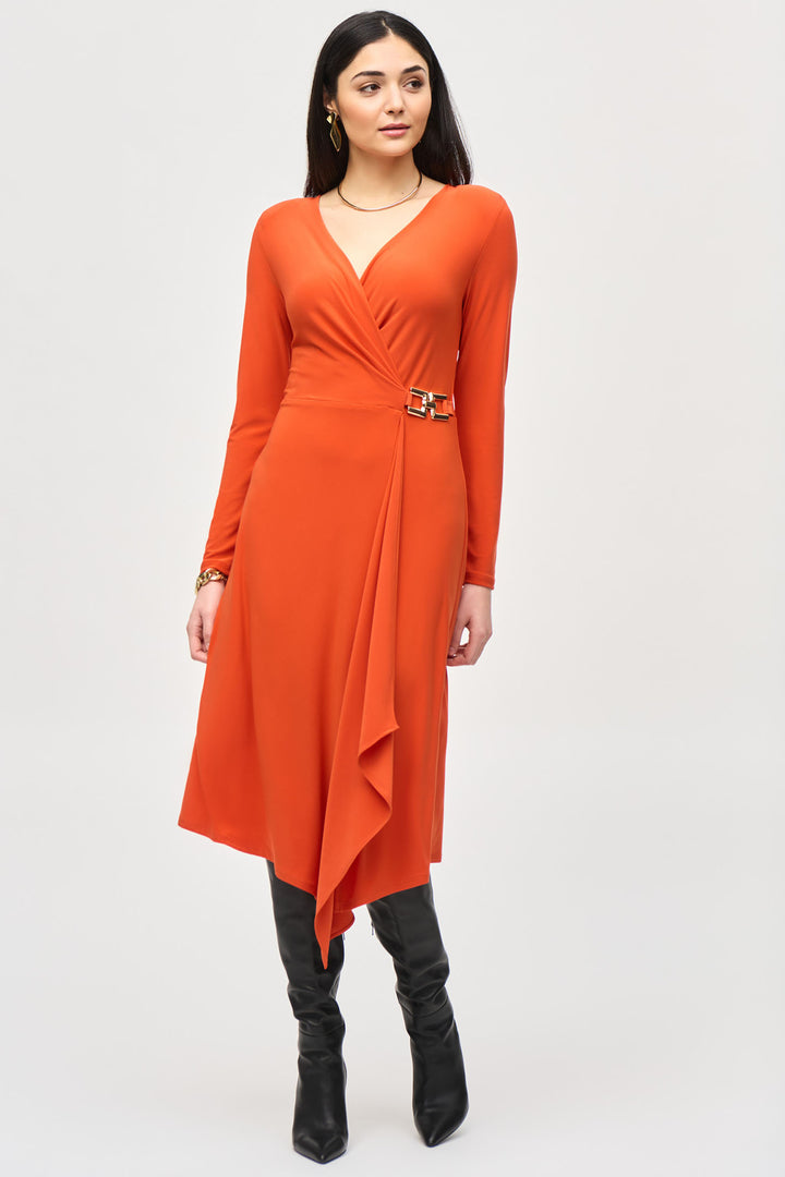 Joseph Ribkoff 243282 Lava Orange (4269) Silky Knit Wrap Dress - Dotique