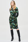 Joseph Ribkoff 243321 Green Black (189) Jersey Abstract Print Wrap Dress worn by model. Shop Joseph Ribkoff at Dotique.
