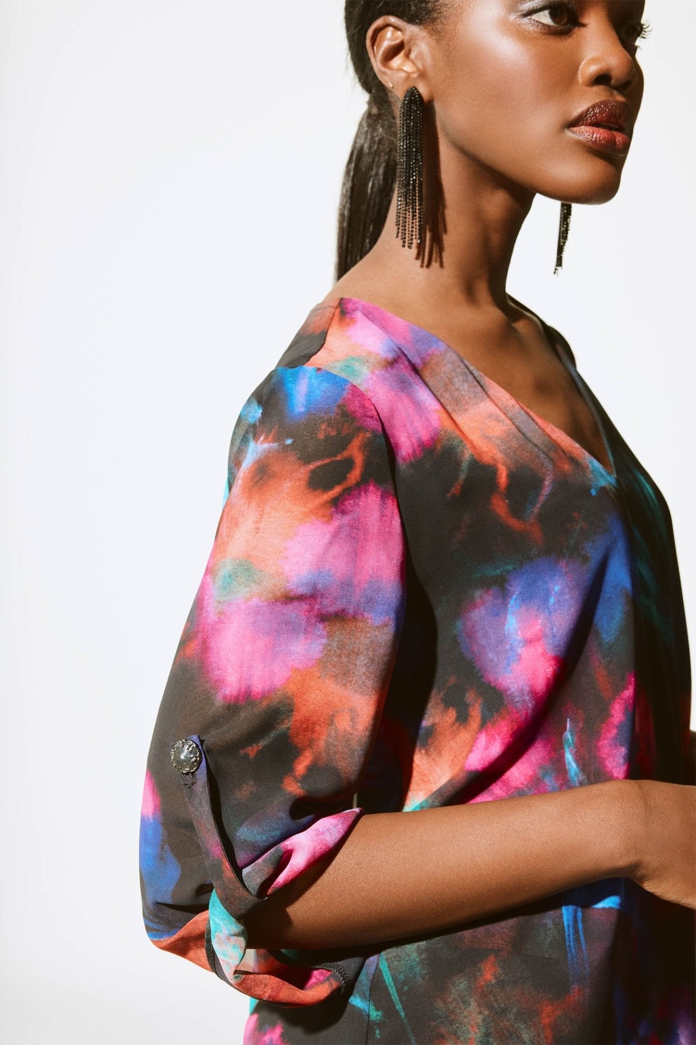 Joseph Ribkoff 243768 Black Multi Long Hem Blouse - Dotique