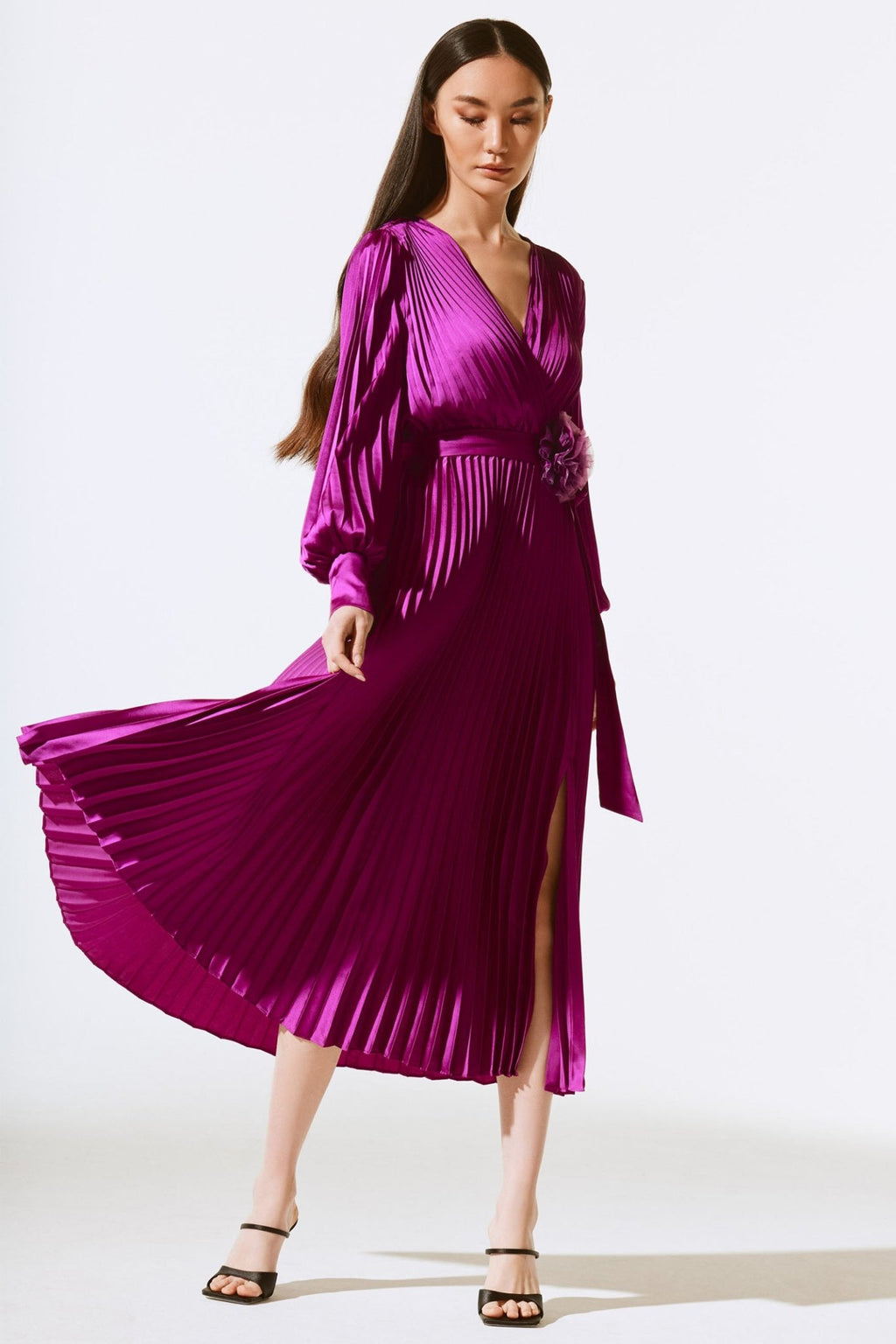 Joseph Ribkoff 243771X Empress (4271) Satin Pleated Midi Dress - Dotique