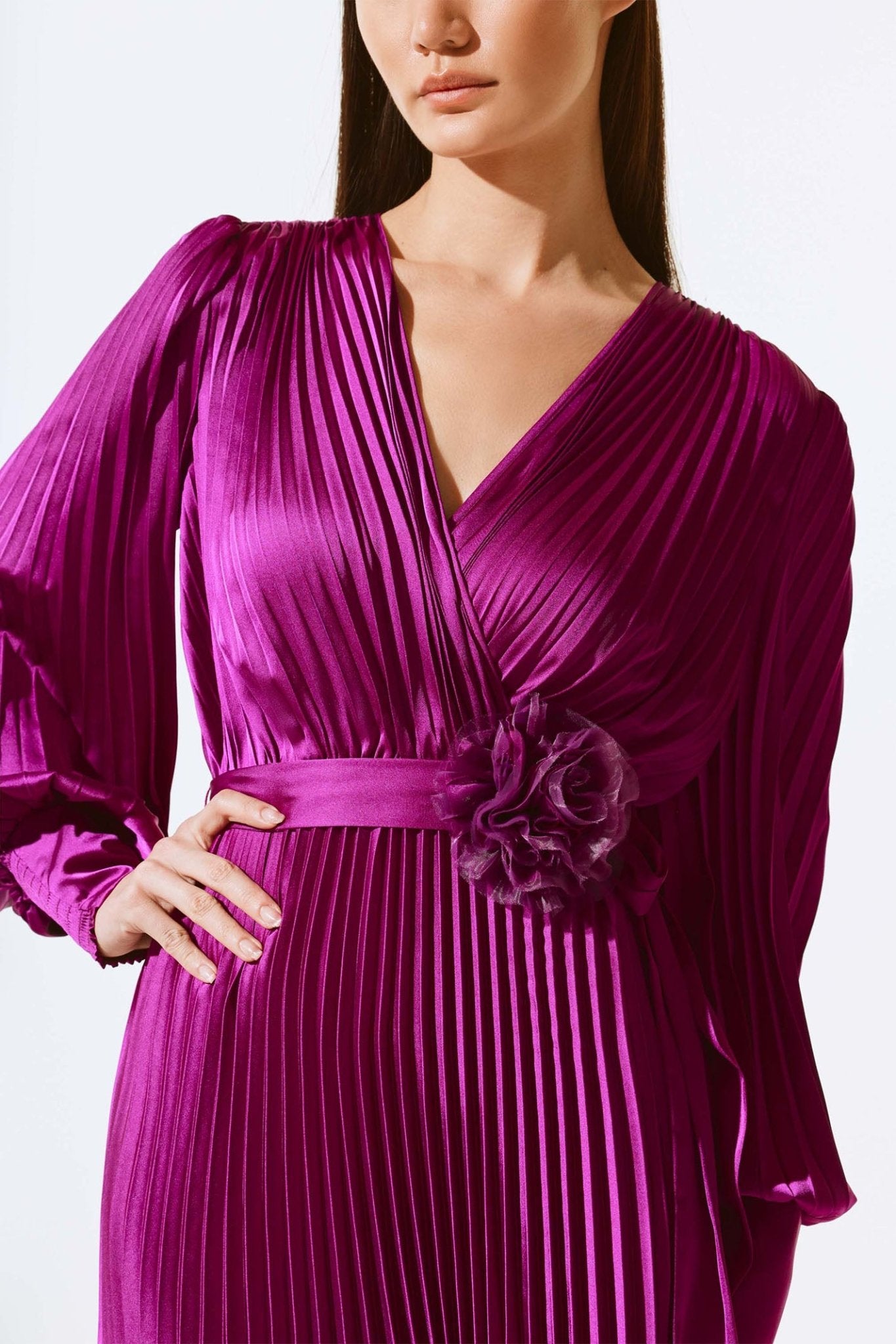 Joseph Ribkoff 243771X Empress (4271) Satin Pleated Midi Dress - Dotique