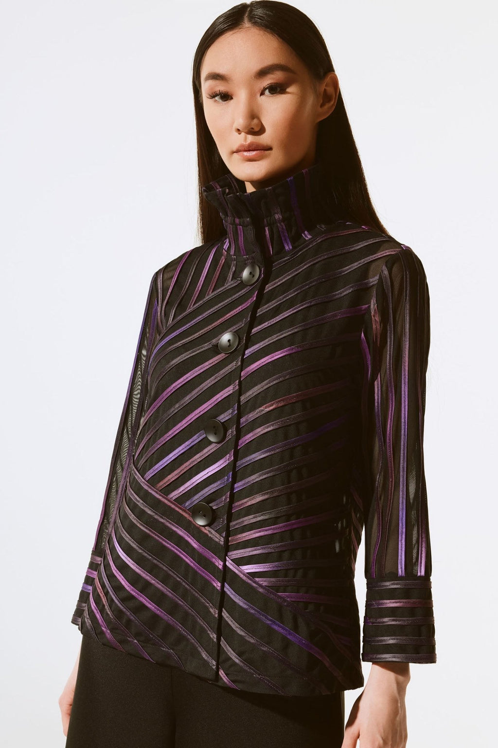 Joseph Ribkoff 243777 Black Multi Abstract Print Soutache Jacket - Dotique